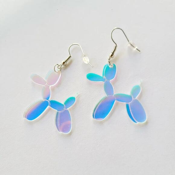 Iridescent Balloon Dog Acrylic Earrings - Picture 4 of 11